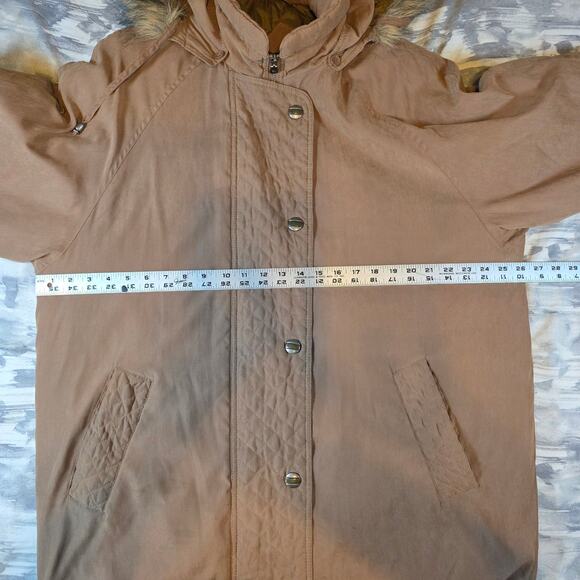 Design & Co Lane Bryant Brown Tan Coat Faux Fur Hood Women's Size 18 / 20 Gift - Picture 7 of 10
